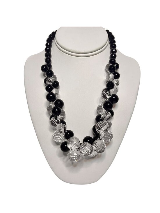 Unknown Jewelry - Black And Clear Bauble Statement Necklace (6329)